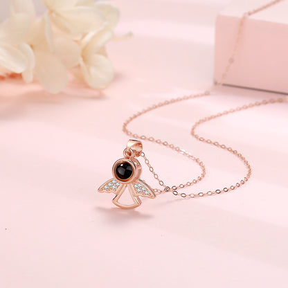 PXS100 👼Silver Angel Wings Photo Projection Necklace – A Guardian of Your Memories