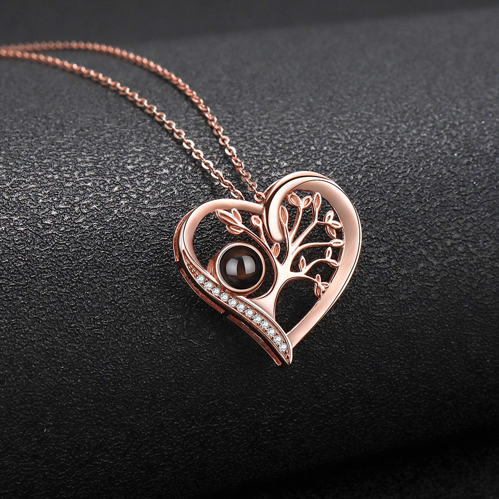 PXS101 💌 Eternal Tree of Love Projection Necklace – Silver & Rose Gold