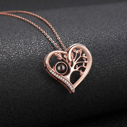 PXS101 💌 Eternal Tree of Love Projection Necklace – Silver & Rose Gold