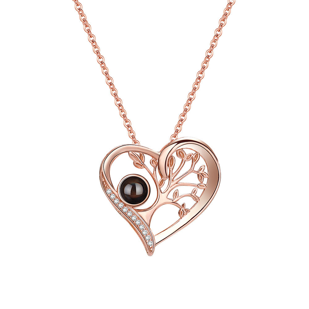 PXS101 💌 Eternal Tree of Love Projection Necklace – Silver & Rose Gold