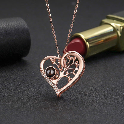 PXS101 💌 Eternal Tree of Love Projection Necklace – Silver & Rose Gold
