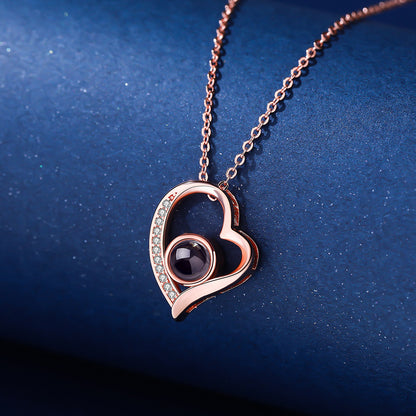 PXS103 "Eternal Heart" Custom Photo Projection Necklace – Silver & Rose Gold