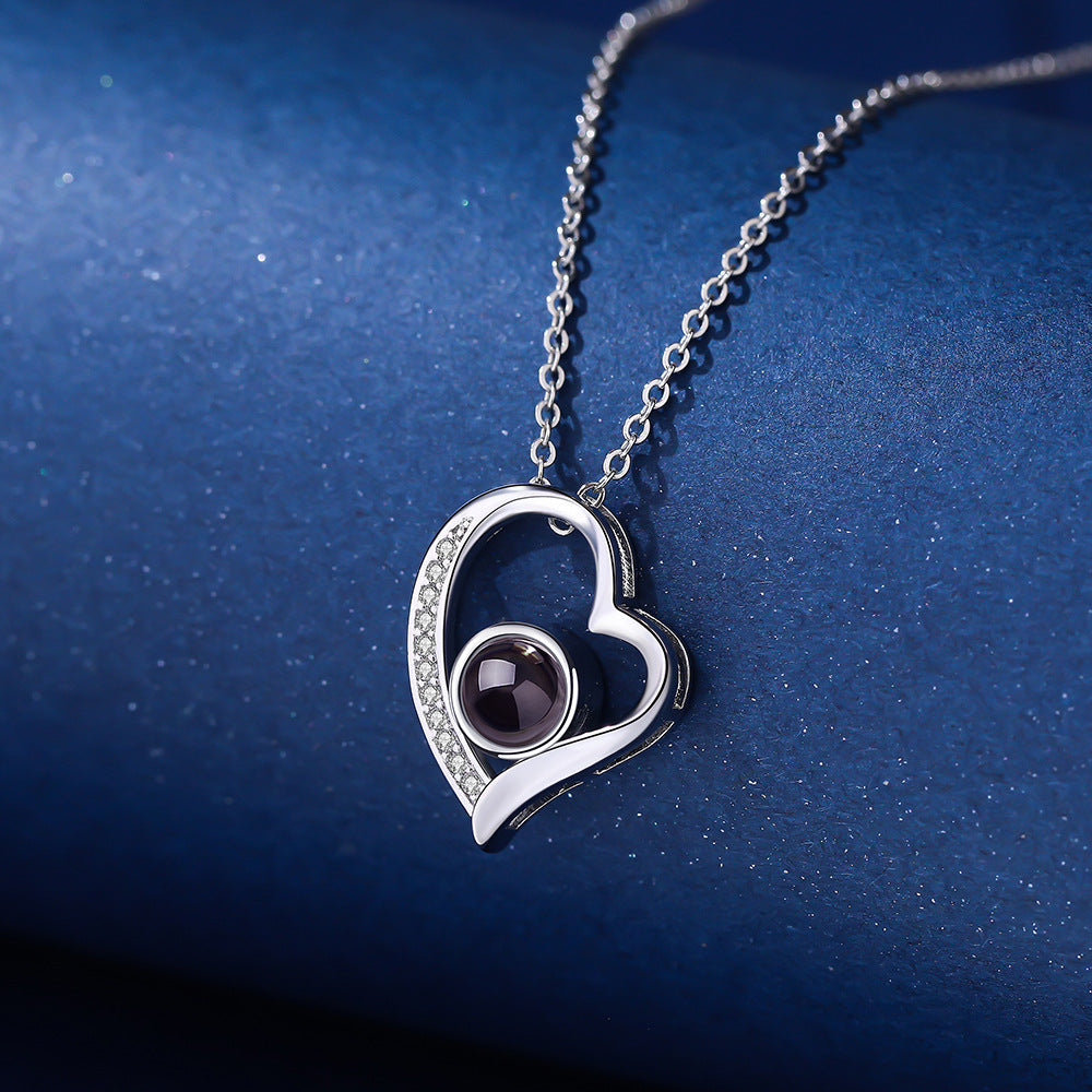 PXS103 "Eternal Heart" Custom Photo Projection Necklace – Silver & Rose Gold