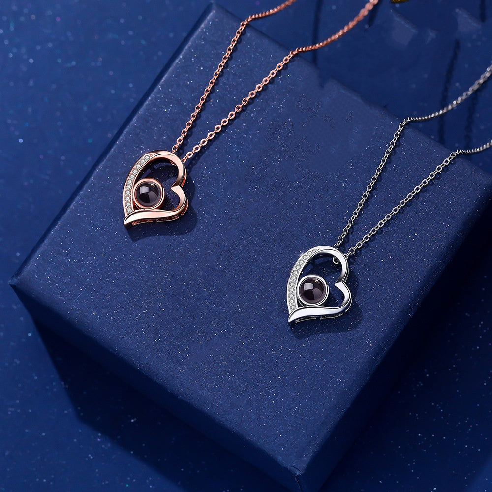 PXS103 "Eternal Heart" Custom Photo Projection Necklace – Silver & Rose Gold