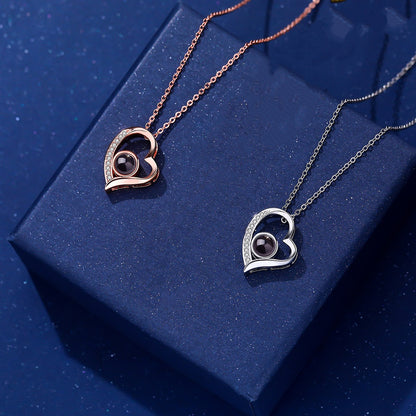 PXS103 "Eternal Heart" Custom Photo Projection Necklace – Silver & Rose Gold