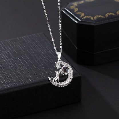 PXS104 “Reach for the Stars” Moon & Dog Photo Projection Necklace – Silver, Gold & Rose Gold