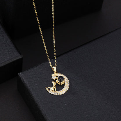 PXS104 “Reach for the Stars” Moon & Dog Photo Projection Necklace – Silver, Gold & Rose Gold