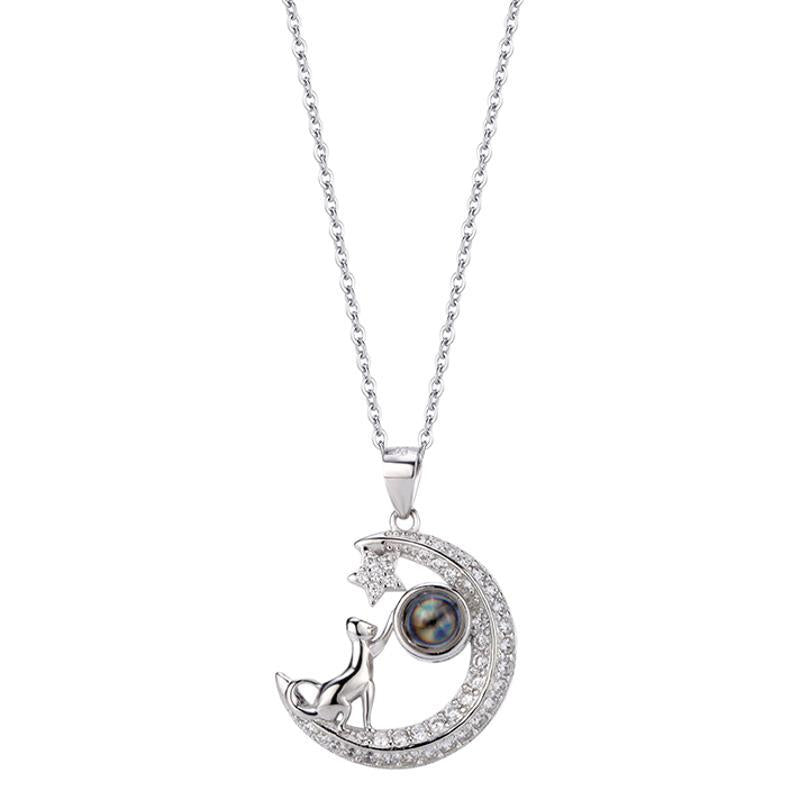 PXS104 “Reach for the Stars” Moon & Dog Photo Projection Necklace – Silver, Gold & Rose Gold