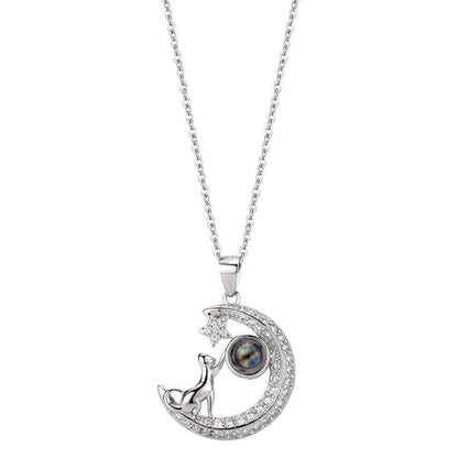 PXS104 “Reach for the Stars” Moon & Dog Photo Projection Necklace – Silver, Gold & Rose Gold