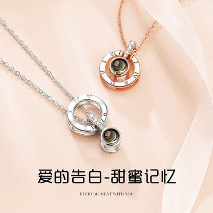 PXS105 💌 Eternal Memory Projection Necklace – Custom Photo Keepsake in Silver & Rose Gold