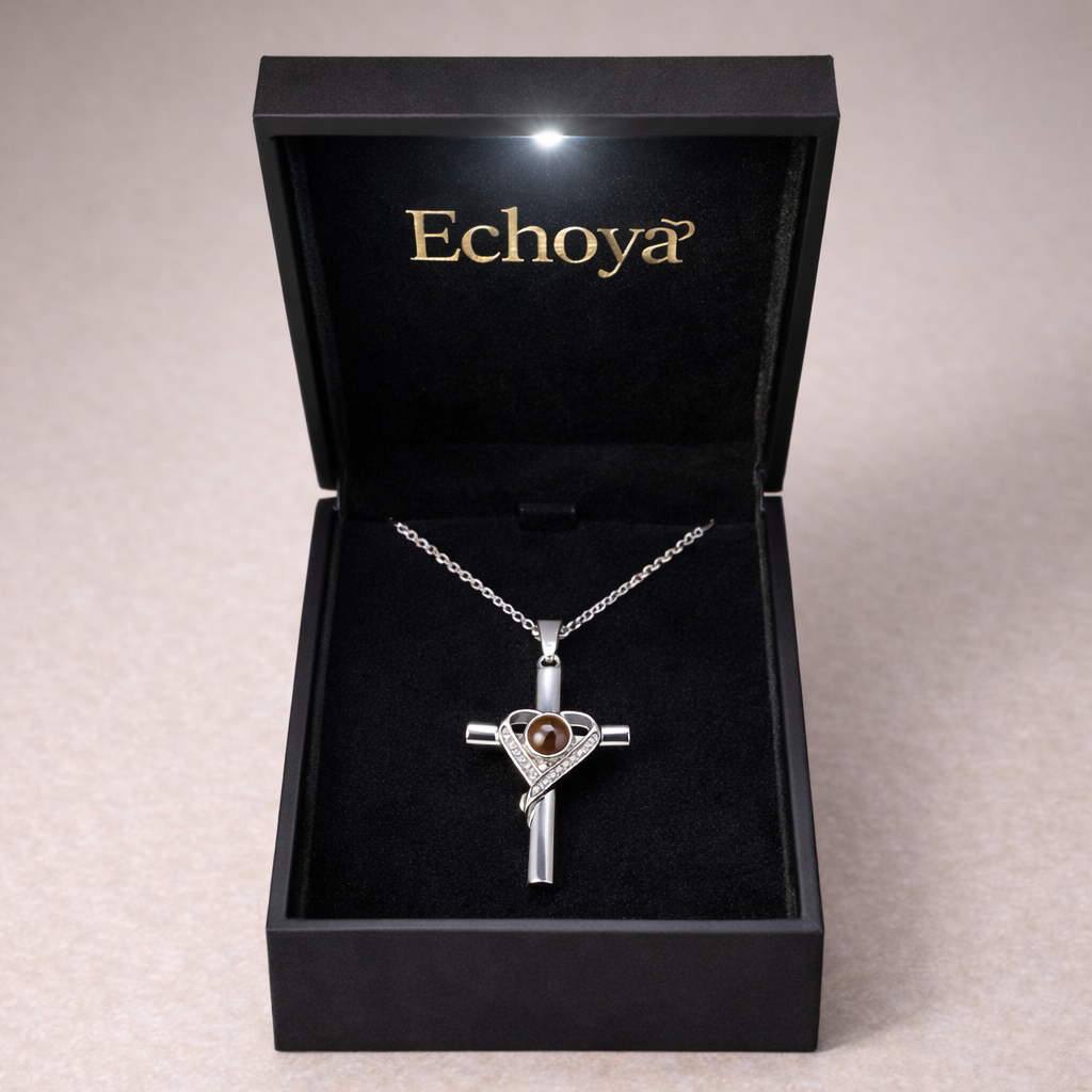 PX11 - Cross & Heart Projection Necklace – Hidden Photo Keepsake (Gold / Silver / Rose Gold)