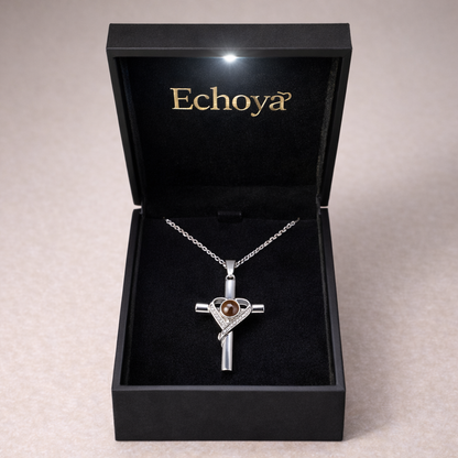 PX11 - Cross & Heart Projection Necklace – Hidden Photo Keepsake (Gold / Silver / Rose Gold)