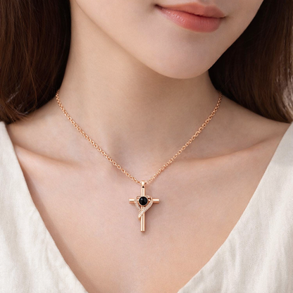 PX11 - Cross & Heart Projection Necklace – Hidden Photo Keepsake (Gold / Silver / Rose Gold)