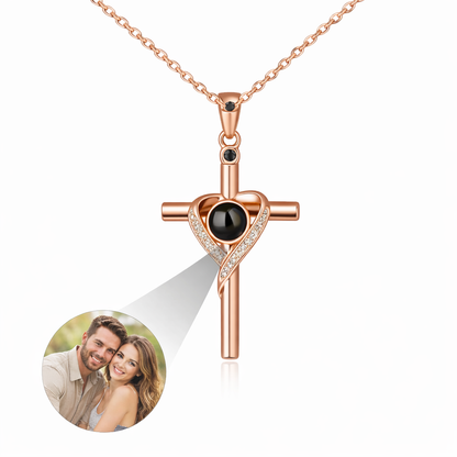 PX11 - Cross & Heart Projection Necklace – Hidden Photo Keepsake (Gold / Silver / Rose Gold)