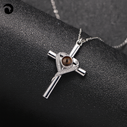 PX11 - Cross & Heart Projection Necklace – Hidden Photo Keepsake (Gold / Silver / Rose Gold)