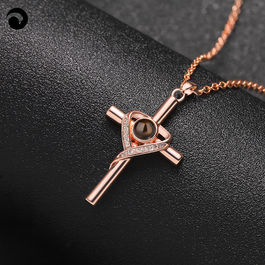 PX11 - Cross & Heart Projection Necklace – Hidden Photo Keepsake (Gold / Silver / Rose Gold)