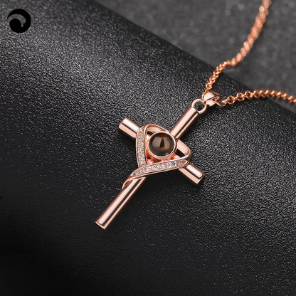 PX11 - Cross & Heart Projection Necklace – Hidden Photo Keepsake (Gold / Silver / Rose Gold)