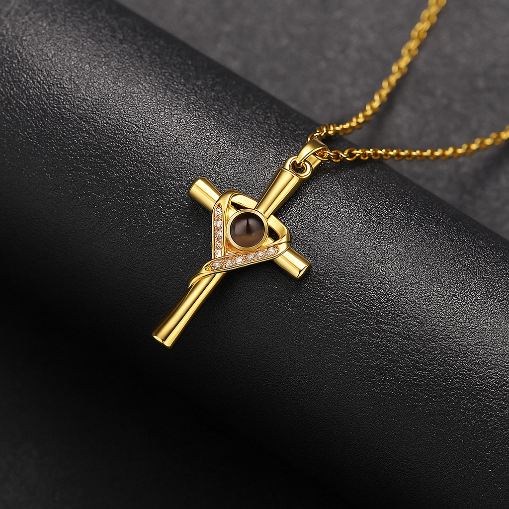 PX11 - Cross & Heart Projection Necklace – Hidden Photo Keepsake (Gold / Silver / Rose Gold)