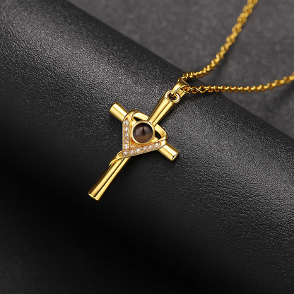 PX11 - Cross & Heart Projection Necklace – Hidden Photo Keepsake (Gold / Silver / Rose Gold)