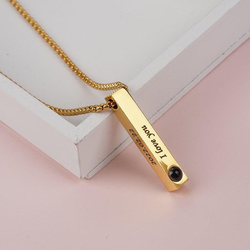 PX13 - Personalized Hidden Photo Necklace & Keychain Bar Pendant – “I Love You” Projection Gift
