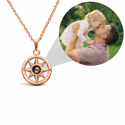 PX14 - Compass Projection Necklace - Silver, Rose Gold and Gold Color