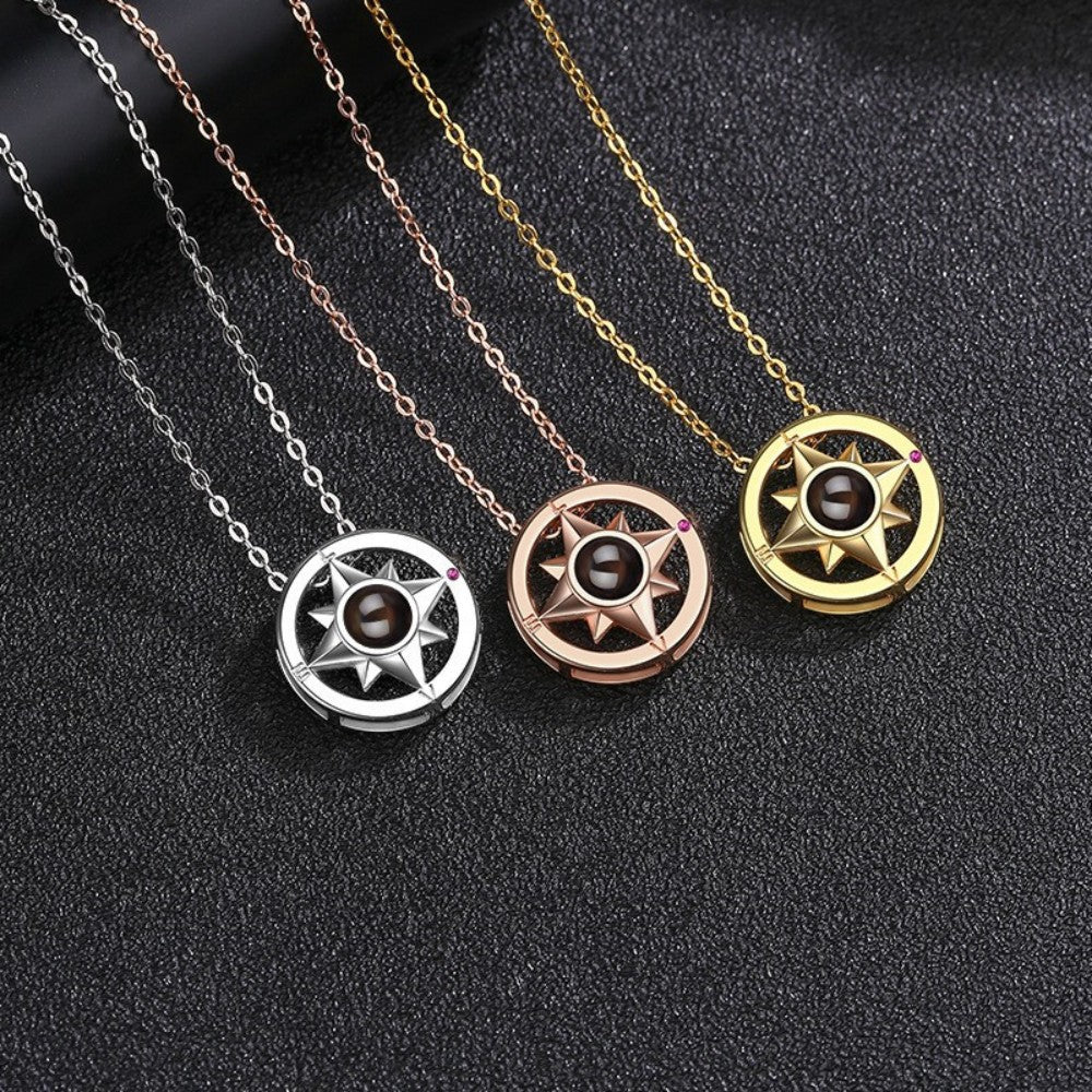PX14 - Compass Projection Necklace - Silver, Rose Gold and Gold Color