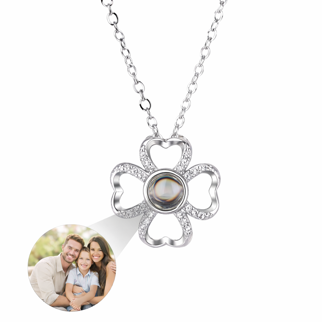 PX18 - Lucky Clover Hidden Photo Projection Necklace – Silver