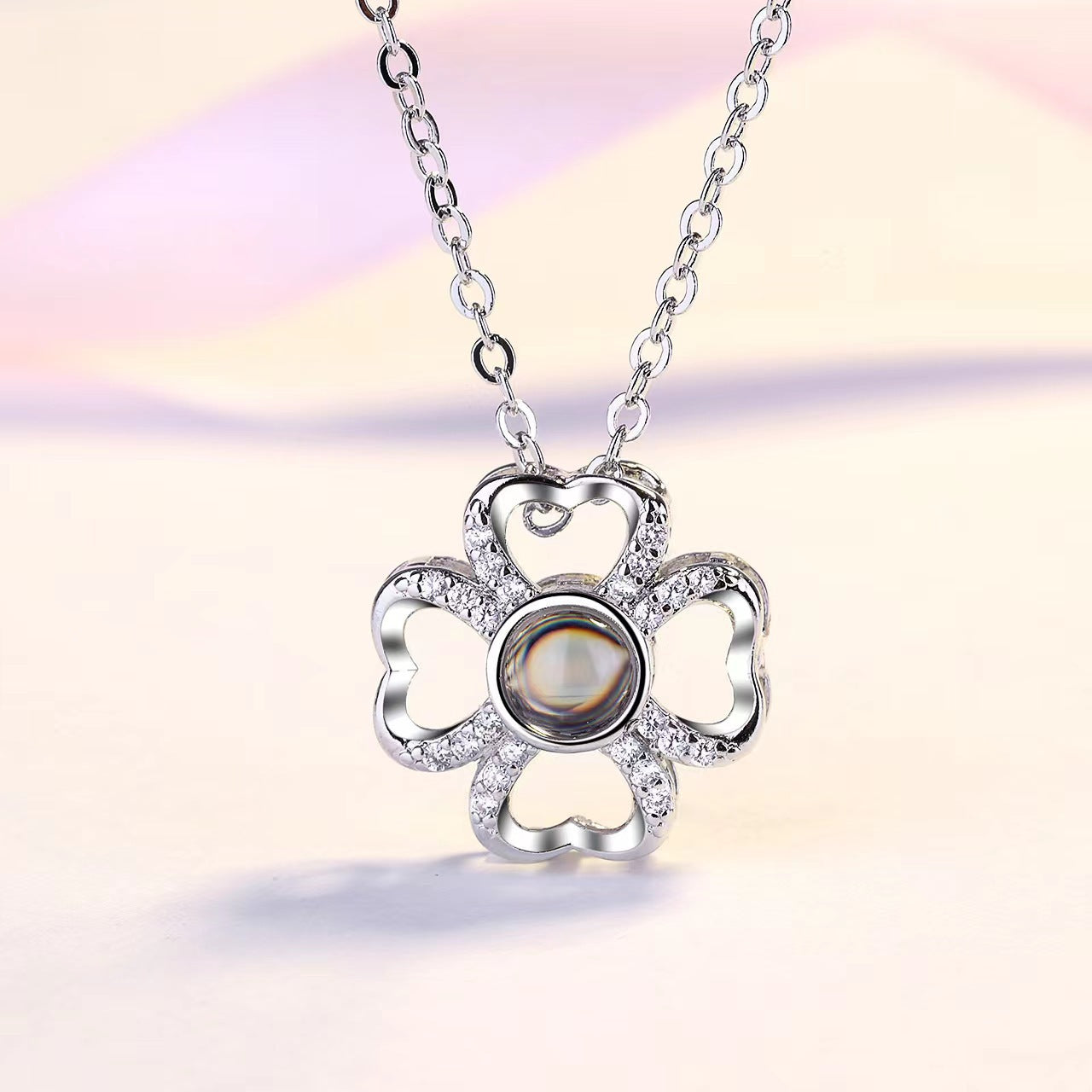 PX18 - Lucky Clover Hidden Photo Projection Necklace – Silver
