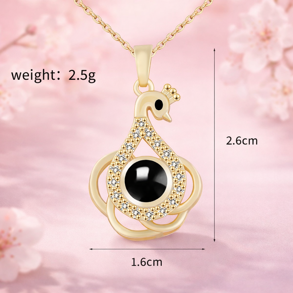 PX01 - Eternal Elegance Peacock Photo Projection Necklace – Gold & Silver