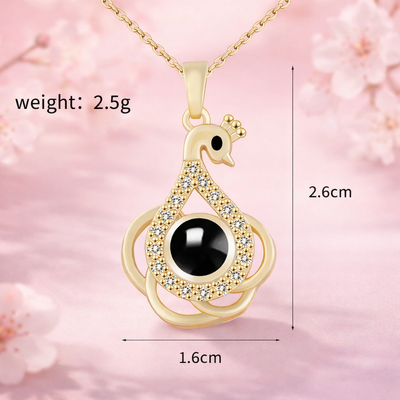 PX01 - Eternal Elegance Peacock Photo Projection Necklace – Gold & Silver