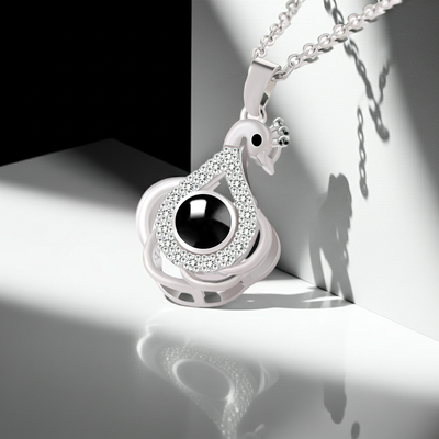 PX01 - Eternal Elegance Peacock Photo Projection Necklace – Gold & Silver