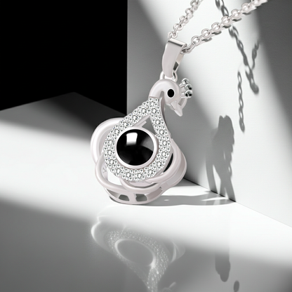 PX01 - Eternal Elegance Peacock Photo Projection Necklace – Gold & Silver