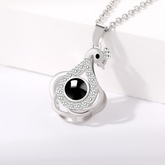PX01 💌 Eternal Elegance Peacock Photo Projection Necklace – Gold & Silver