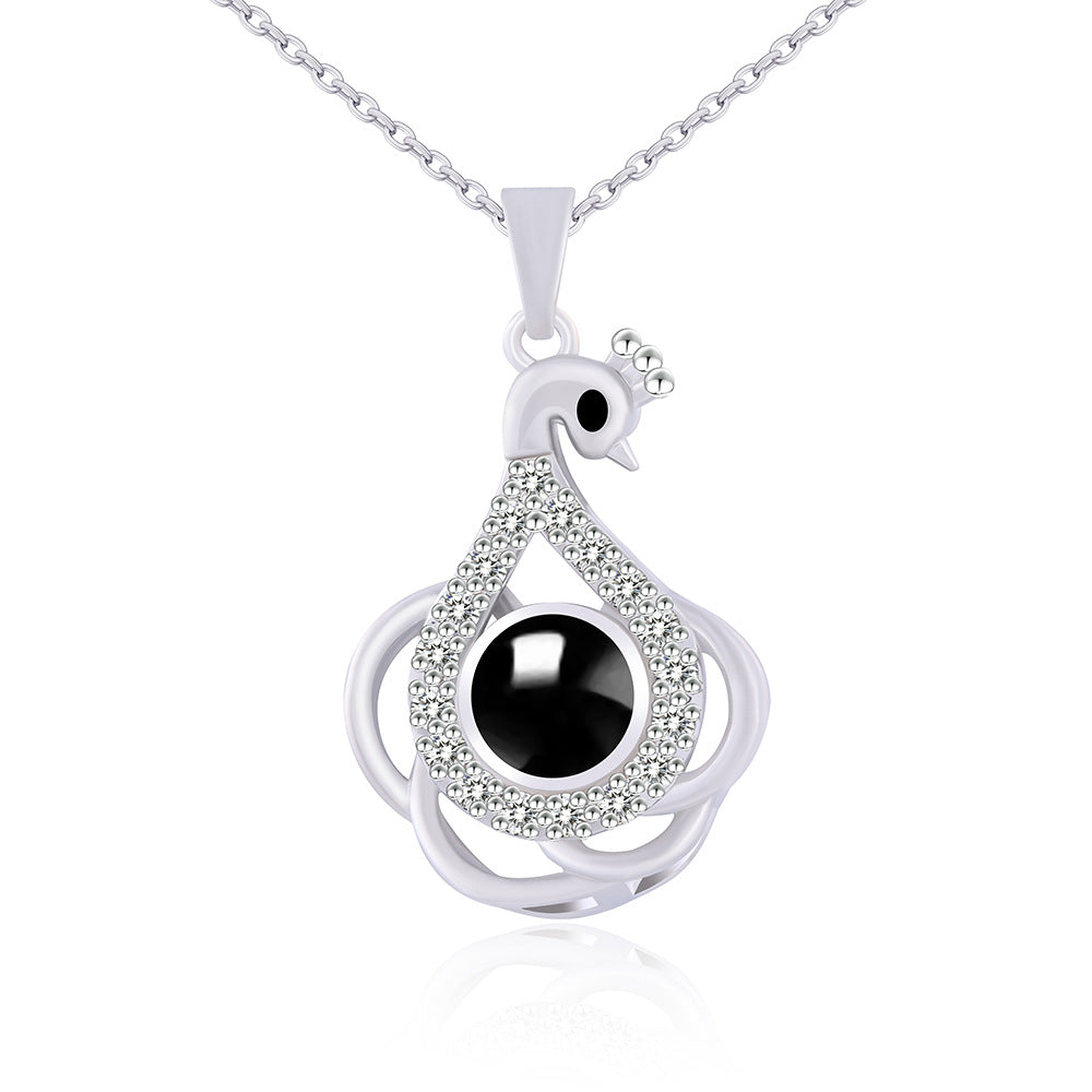 PX01 💌 Eternal Elegance Peacock Photo Projection Necklace – Gold & Silver