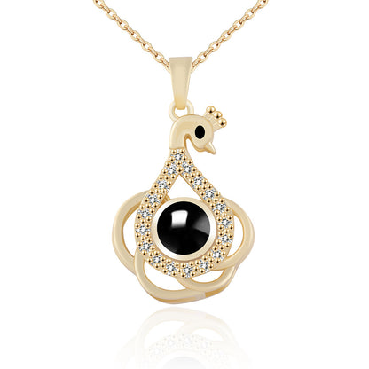 PX01 💌 Eternal Elegance Peacock Photo Projection Necklace – Gold & Silver