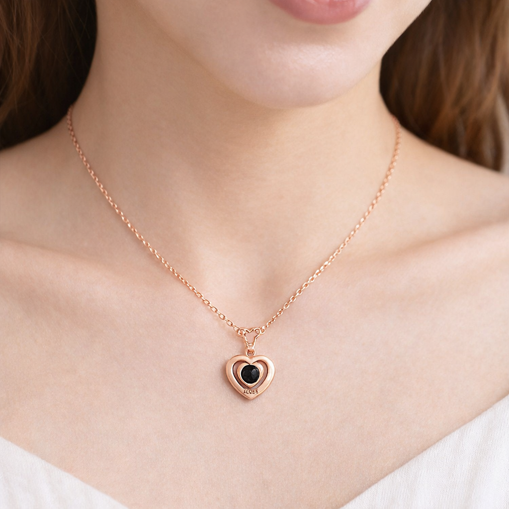 PX25 - Triple/Double Heart Hidden Photo Projection Necklace – Silver / Rose Gold