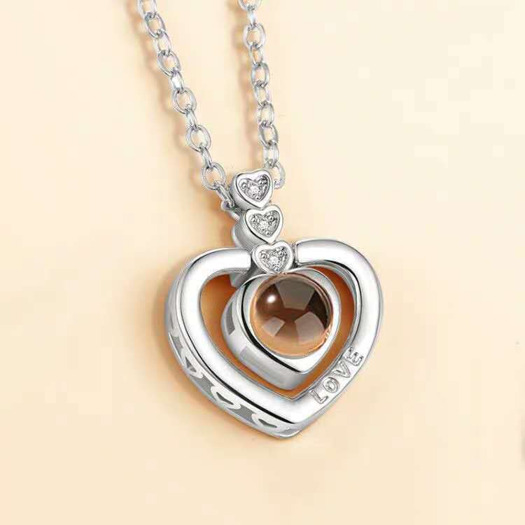 PX25 - Triple Heart Hidden Photo Projection Necklace – Silver / Rose Gold