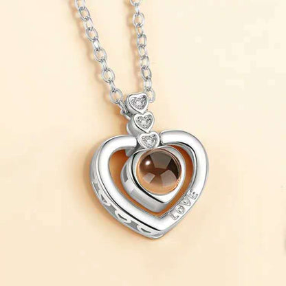 PX25 - Triple Heart Hidden Photo Projection Necklace – Silver / Rose Gold