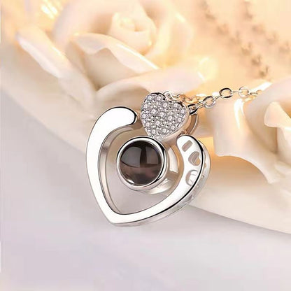PX25 - Triple/Double Heart Hidden Photo Projection Necklace – Silver / Rose Gold