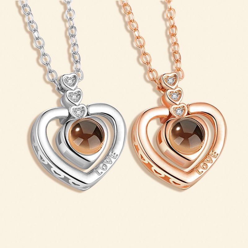 PX25 - Triple/Double Heart Hidden Photo Projection Necklace – Silver / Rose Gold