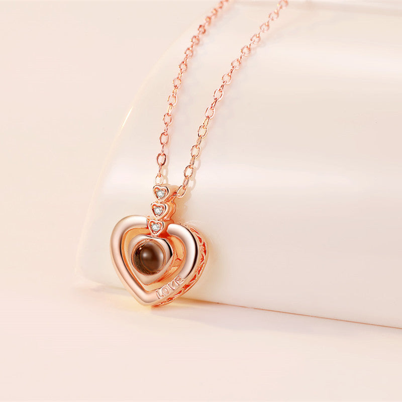 PX25 - Triple/Double Heart Hidden Photo Projection Necklace – Silver / Rose Gold