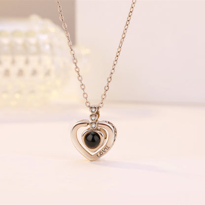 PX25 - Triple/Double Heart Hidden Photo Projection Necklace – Silver / Rose Gold