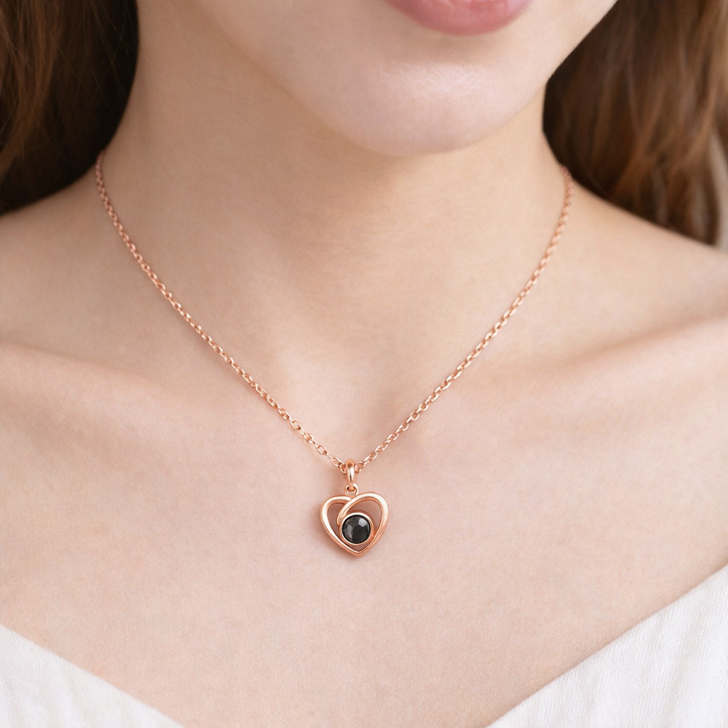 PX28 - Double Heart Custom Photo Projection Necklace