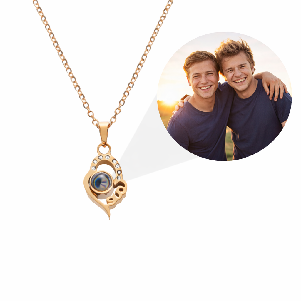 PX03 - Custom Photo Projection Teardrop Heart Necklace – Rose Gold, Silver, or Gold Colour