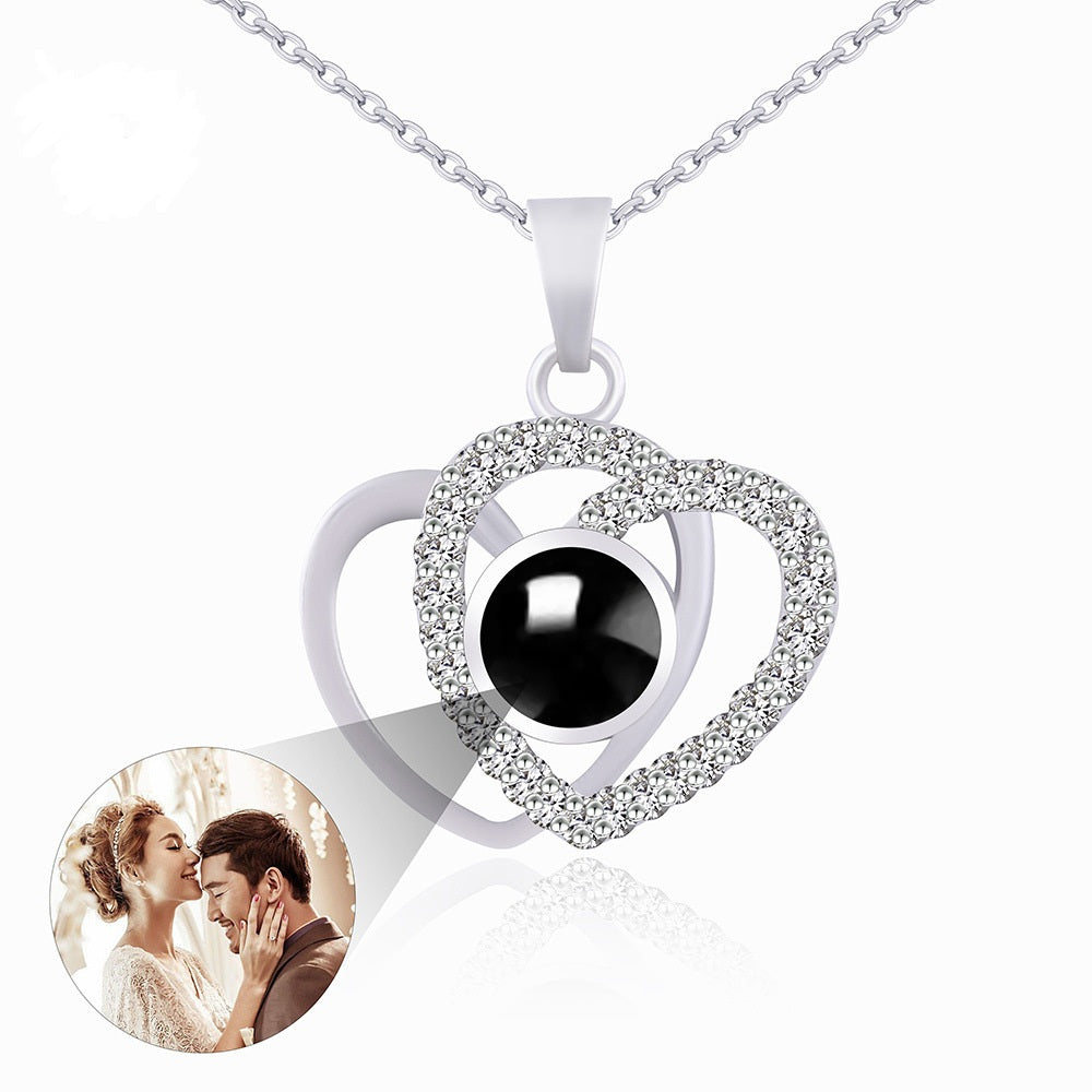 PX43 💖 Double Heart Custom Photo Projection Necklace – A Love That Shines Forever