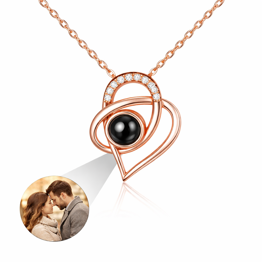 PX58 - Intertwined Heart Photo Projection Necklace