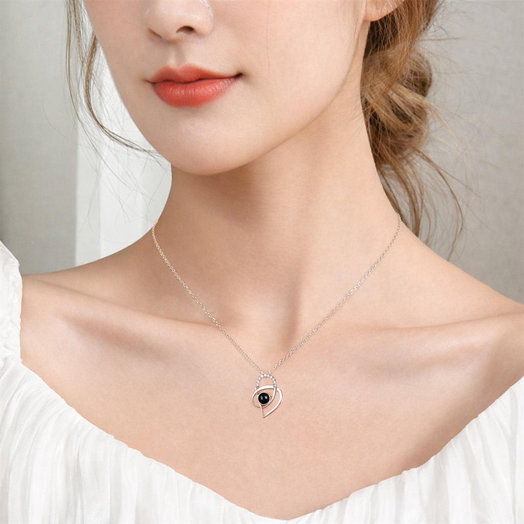PX58 - Intertwined Heart Photo Projection Necklace