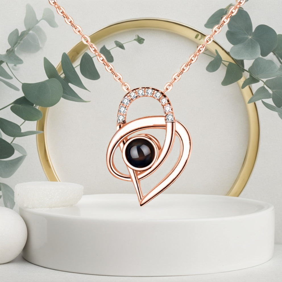 PX58 - Intertwined Heart Photo Projection Necklace