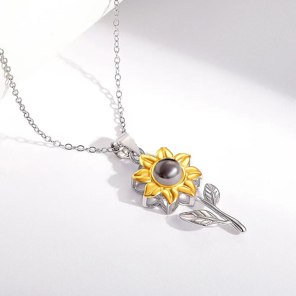 PX07 - Custom Sunflower Projection Necklace – Hidden Photo Inside (Multiple Color Options)