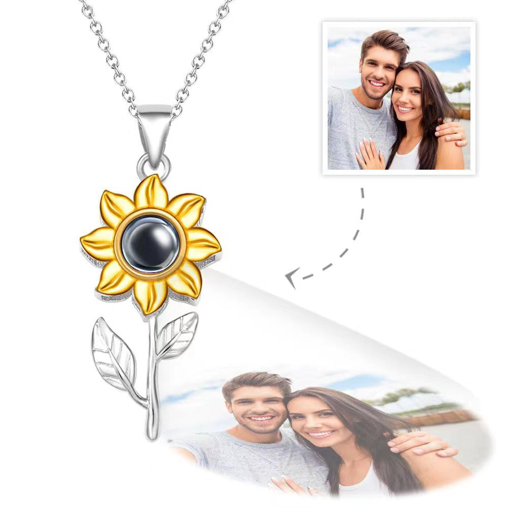 PX07 - Custom Sunflower Projection Necklace – Hidden Photo Inside (Multiple Color Options)
